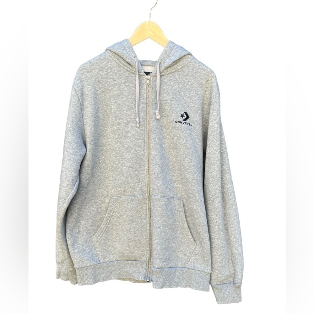 Converse embroidered star chevron full zip hoodie size L Vintage Grey Heather